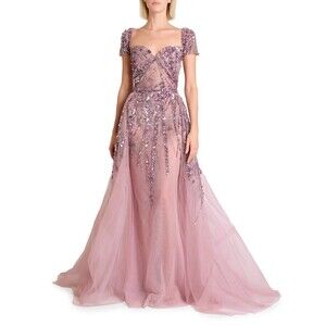 $5435 Zuhair Murad Miami Sequined Tulle Gown Maxi Dress US 10 (Fits US 6 - 8 )